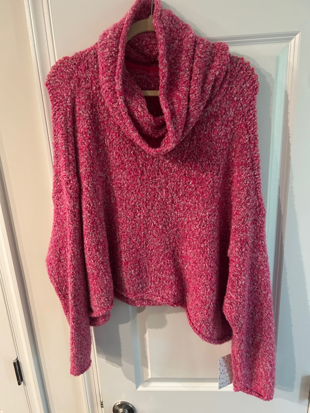 Free People Chunky Pink Cowl Neck Sweater